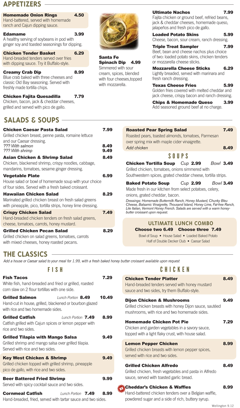 Cheddar's Menu - Appetizers, Salads and Soups