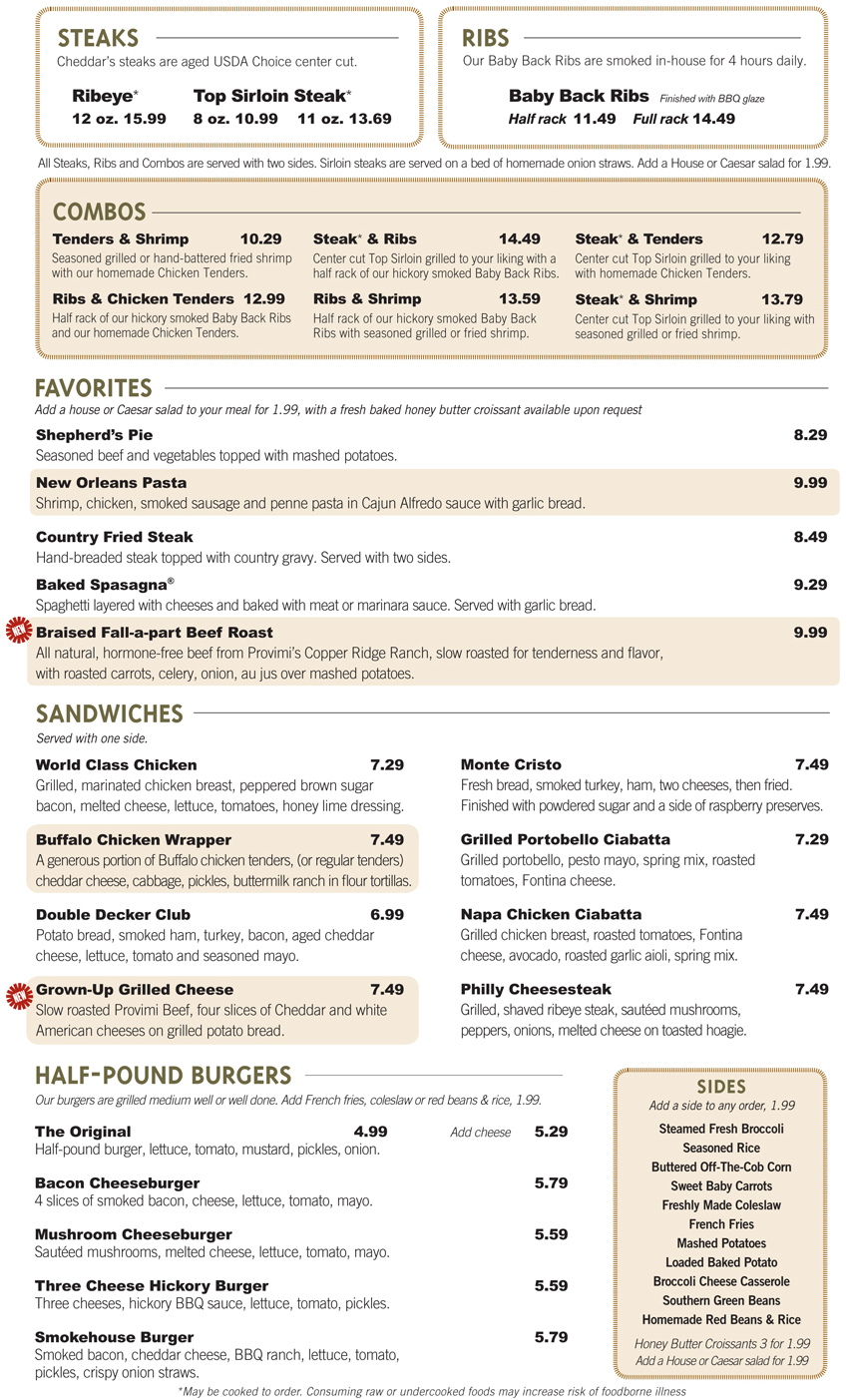 Cheddar s Menu Printable Version